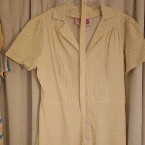 Rock n Romance Charlene Shirtwaister Dress in Yellow Stripe seersucker size 18